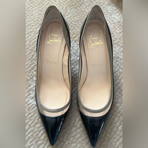 Christian Louboutin Paulina Black Patent Heels Silver Clear Red Bottom Shoes 37